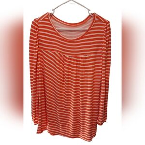 Loft Blouse Womans Small Orange White Striped Long Sleeve Rayon Casual Comfort